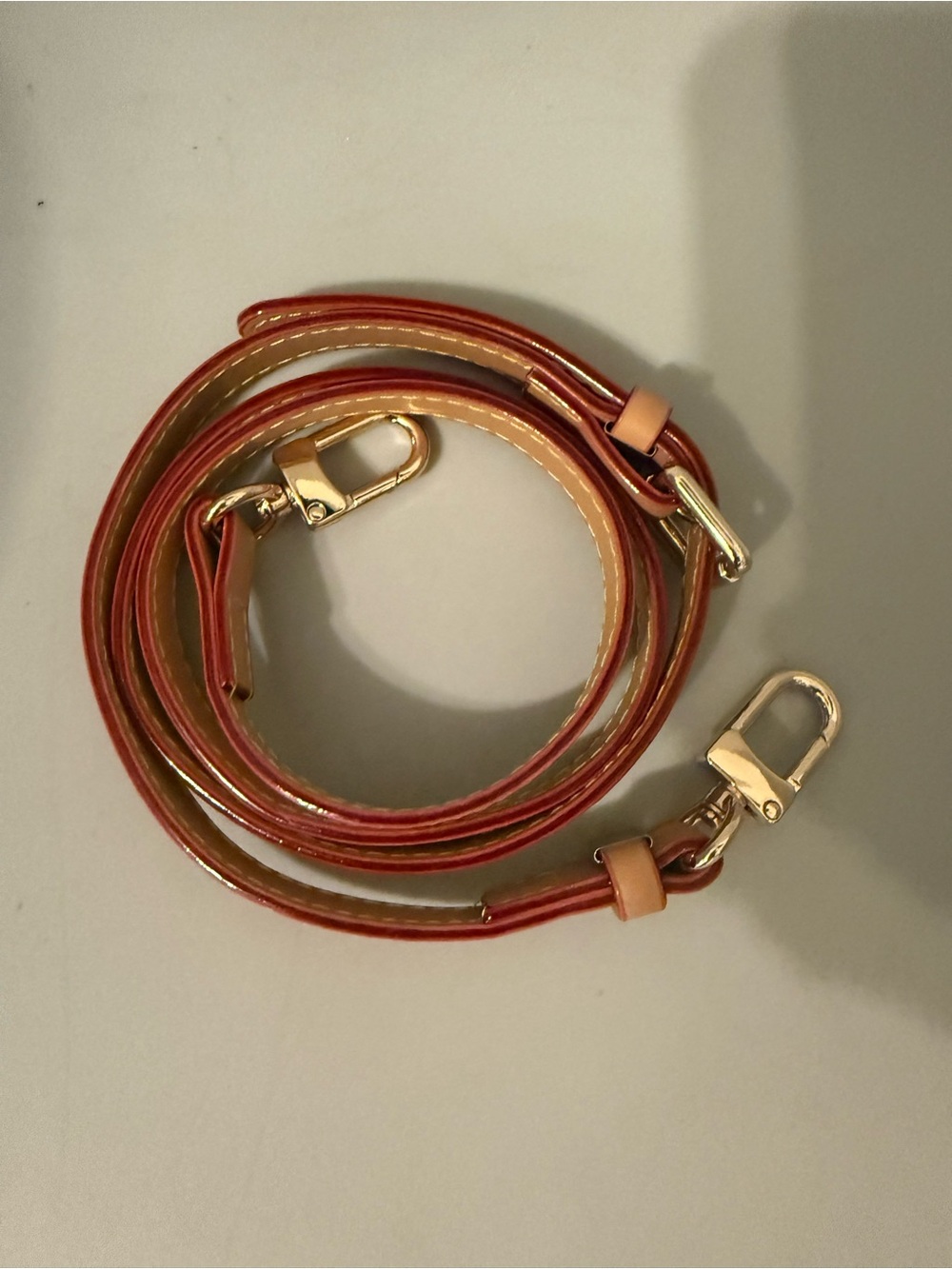 Adjustable Red Leather Bag Strap with Gold Hardware